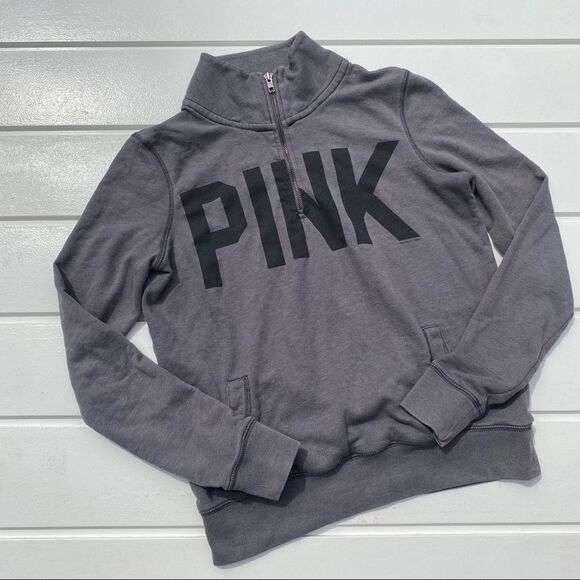 Victoria’s Secret PINK Grey Perfect 1/4 Zip Mock Neck Sweatshirt Size XS - Picture 2 of 7